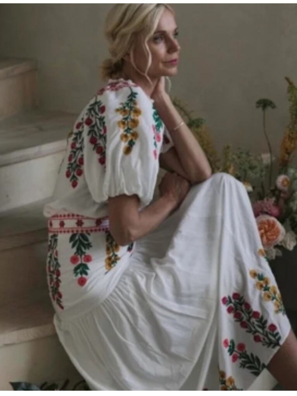 NWT Antonio Melani x Jennifer Sumko Nicci Embroidered Maxi Skirt/Puff Sleeve Top - Picture 3 of 14